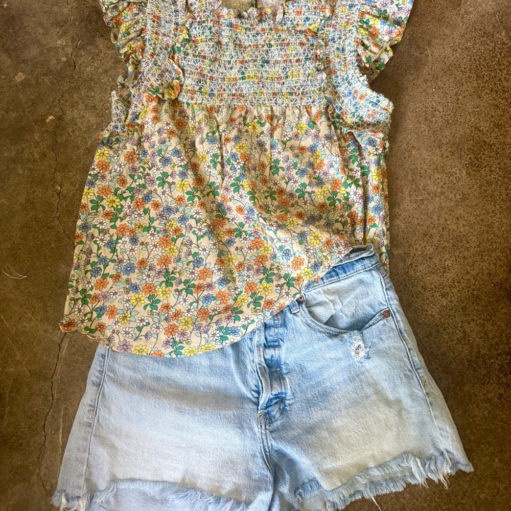 Moodie Smocked Floral Ruffle Tank Top — Multi Floral